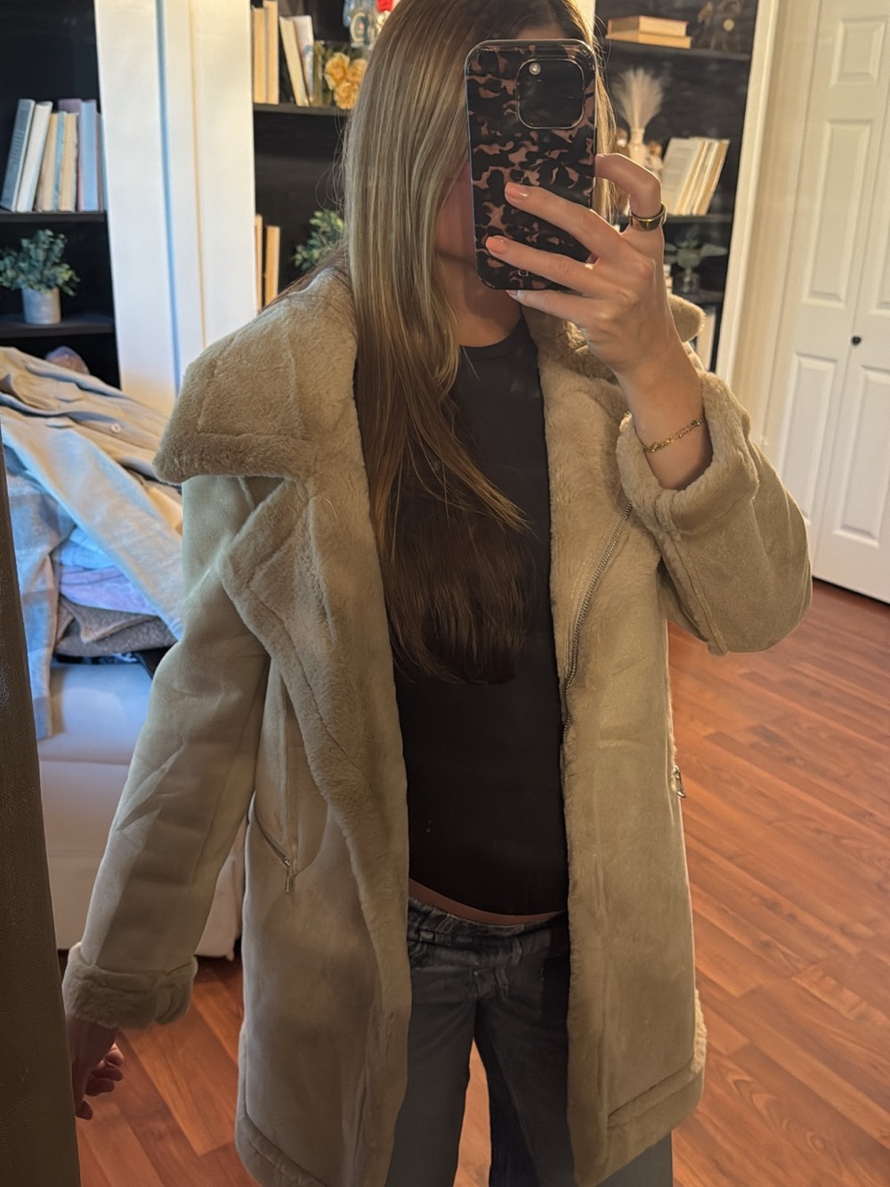 Beige Faux Shearling Coat - Women Jackets & Coats